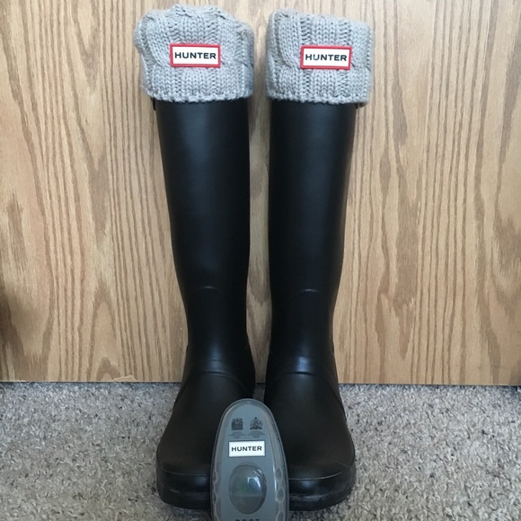 black hunter boots with socks